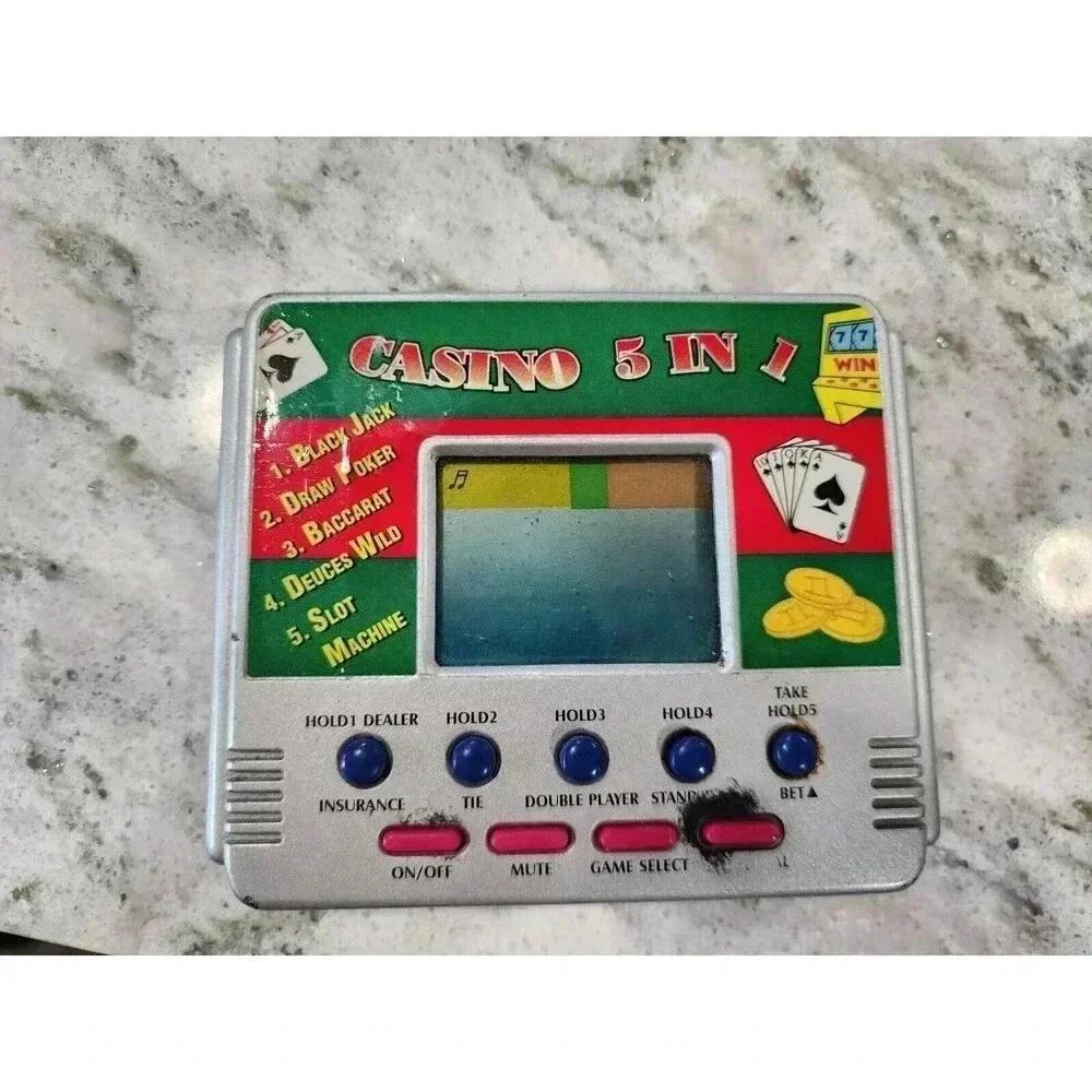 Vintage Casino 5 IN 1 Hand Held Pocket Travel Game Silver